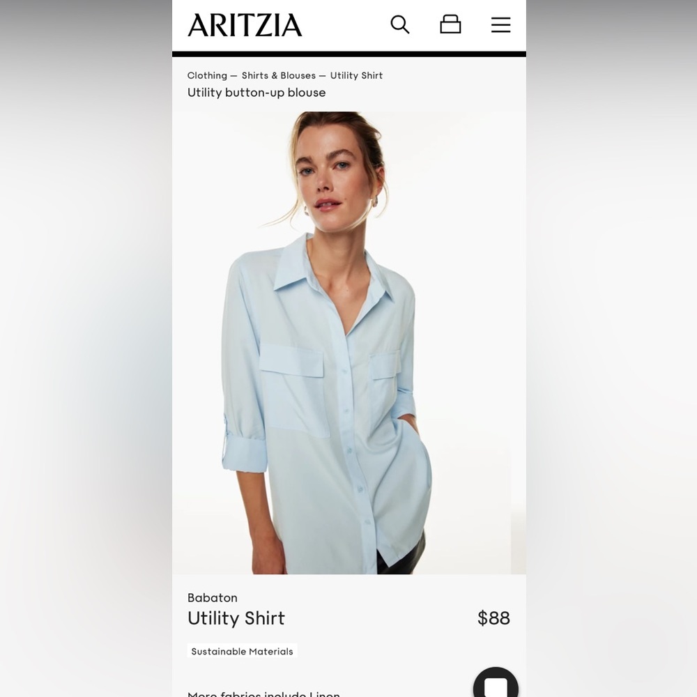 Light blue- XL Babaton Utility Shirt, 100% Tencel/Lyocell